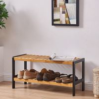 Botník KONTRE š.70 cm, MDF černá barva, lakovaný bambus přírodní (1)