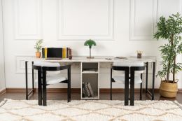 Dvojitý psací stůl TWIN STUDY DESK 240 cm, mramor freesia, kov černý matný lak (3)