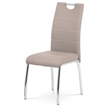 Jídelní židle HC-484 LAN ekokůže lanýžová, bílé prošití, podnož kov chrom
