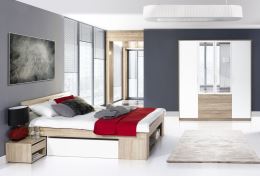 Ložnice MILO II (postel 140x200 cm a skříň) dub sonoma a matná bílá
