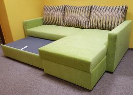 Rohová sedací souprava ALMA pravá 220x150 cm, látka zelená+vzor metro, VÝPRODEJ, český výrobek