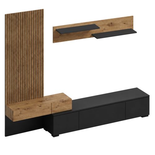 Obývací stěna REBEKA NEW 246 cm, dub artisan a matná černá