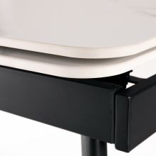 Jídelní stůl HT-405M WT rozkládací 120+30+30x80 cm, keramika bílý mramor, kov černý matný lak