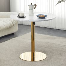 Jídelní stůl LAMONT průměr 80 cm, MDF laminovaná světlý mramor, ocel gold chrom zlatý