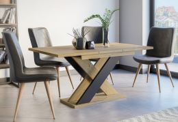 Jídelní stůl PRAVIA rozkládací 120-160x90 cm, dub artisan a matná černá