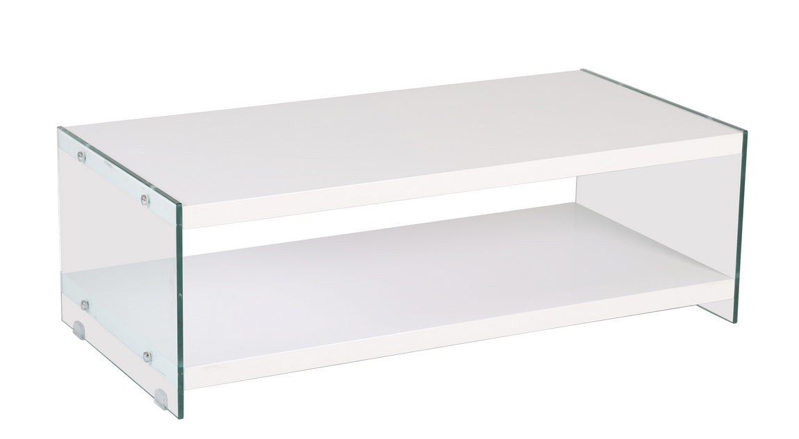 Konferenční stolek BIBIONE-771, 122x60 cm, MDF bílý lak lesk, sklo čiré