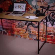 Psací stůl MELLORA 150x60 cm, lamino barva dub, kov černý lak