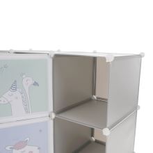 Dětská modulární skříň HAKON kov a plast, šedá a dětský vzor