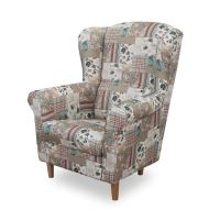 Křeslo ušák ASTRID s taburetem, látka patchwork Viorica 1 (3)