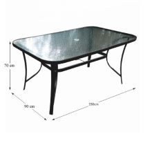Zahradní jídelní stůl PASTER ocel černý lak a tvrzené sklo