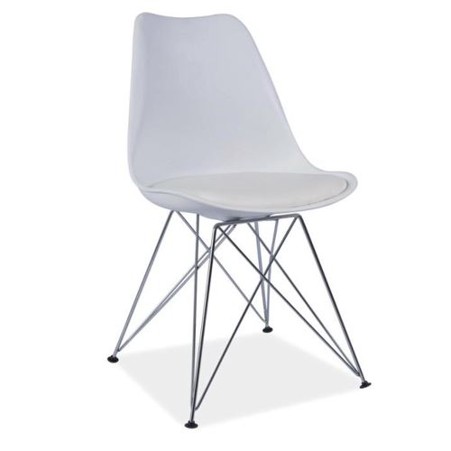 Jídelní židle METAL new, plast a ekokůže bílá, chrom