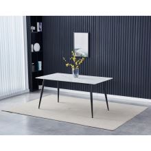Jídelní stůl HT-406M WT, 160x90 cm, slinutý kámen, matný mramor, kov černý lak mat