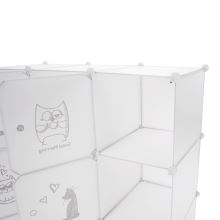 Dětská modulární skříň KITARO kov a plast, bílá a hnědý dětský vzor