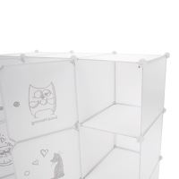 Dětská modulární skříň KITARO kov a plast, bílá a hnědý dětský vzor (2)