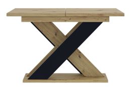 Jídelní stůl PRAVIA rozkládací 120-160x90 cm, dub artisan a matná černá