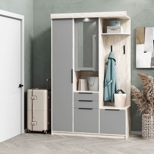 Předsíňová sestava ELORA typ 1, šířka 130 cm, šedá a light artwood