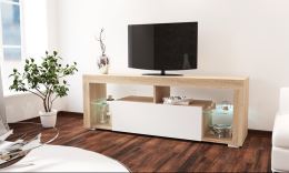 Televizní stolek VEGAS 140x34 cm, dub sonoma a bílý lesk