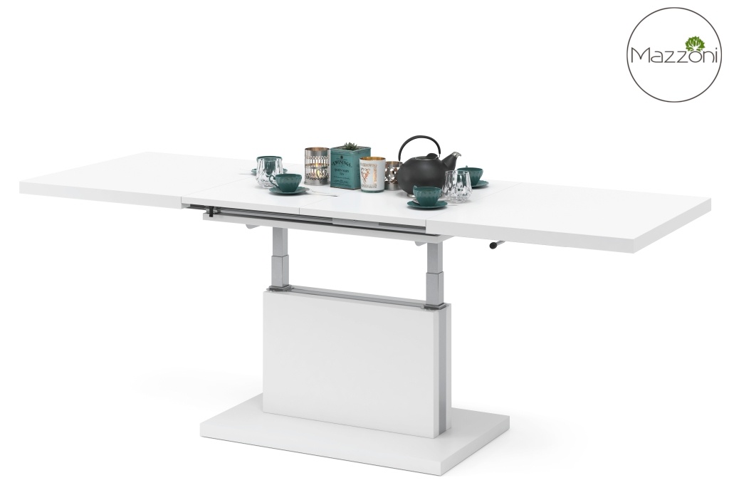 Konferenční (jídelní) stůl ASTON rozkládací 120-160-200x80 cm, výška 56-74 cm, lamino bílá mat