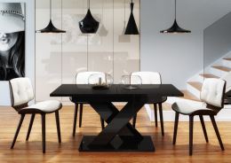Jídelní stůl BRAGA rozkládací 140-180x80 cm, bílá lesk a černá lesk