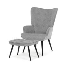 Relaxační křeslo s podnožkou AK-303 GREY2 látka šedá, kov černý lak mat