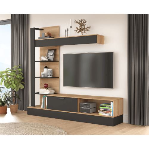 Obývací stěna GELUZA 205 cm, dub riviera a černá