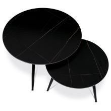 Sada 2 konferenčních stolků AHG-403 BK černá keramická deska, černý kov, ø80cm a ø60cm