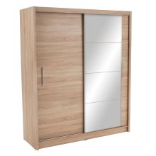 Skříň s posuvnými dveřmi a zrcadlem LOW 180 cm, dub sonoma