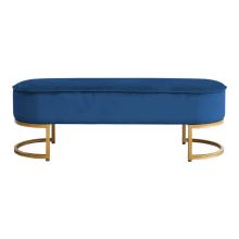 Designová lavice MIRILA NEW sametová látka Velvet modrá, kov gold chrom zlatý
