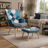 Relaxační křeslo s podnožkou AK-305B PWBL2 látka patchwork modrá (1)