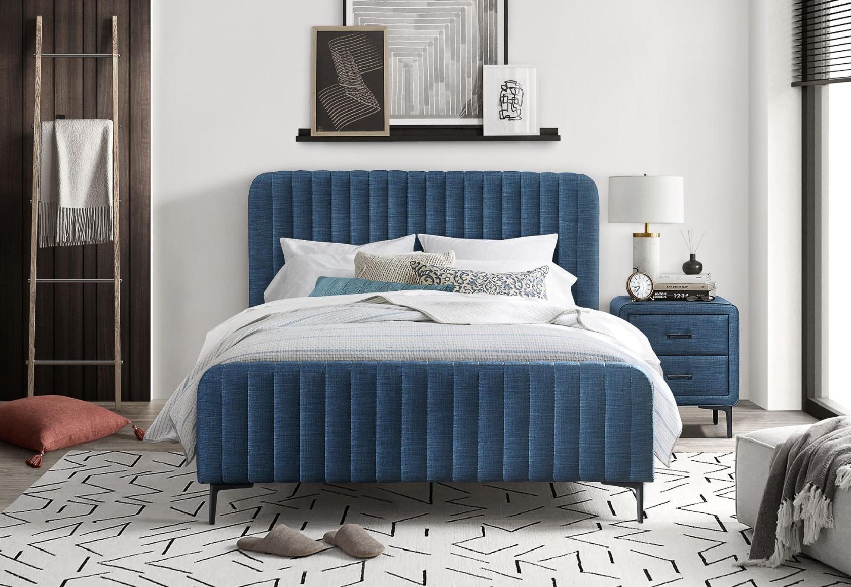 Čalouněná postel HUMP 180x200 cm, látka modrá