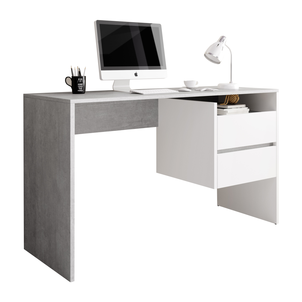 PC stůl TULIO beton a bílý mat