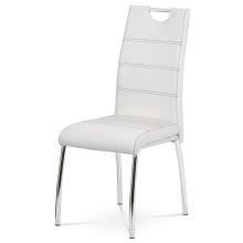 Jídelní židle HC-484 WT ekokůže bílá, černé prošití, podnož kov chrom
