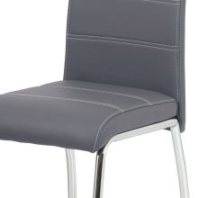 Jídelní židle HC-484 GREY ekokůže šedá, bílé prošití, podnož kov chrom