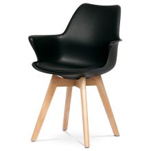 Jídelní židle s područkami CT-771 BK plast a ekokůže černá, přírodní buk