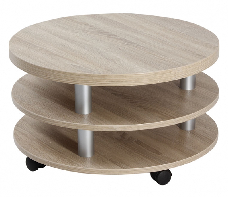 Kulatý konferenční stolek na kolečkách K142 DS - KAZIMÍR, pr.65 cm, dub sonoma, český výrobek