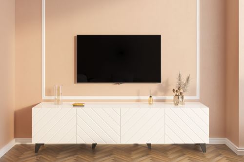 TV stolek LERDA typ 2, šířka 200 cm, bílá a bílý lesk