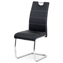 Jídelní židle HC-481 BK ekokůže černá, bílé prošití, kov chrom