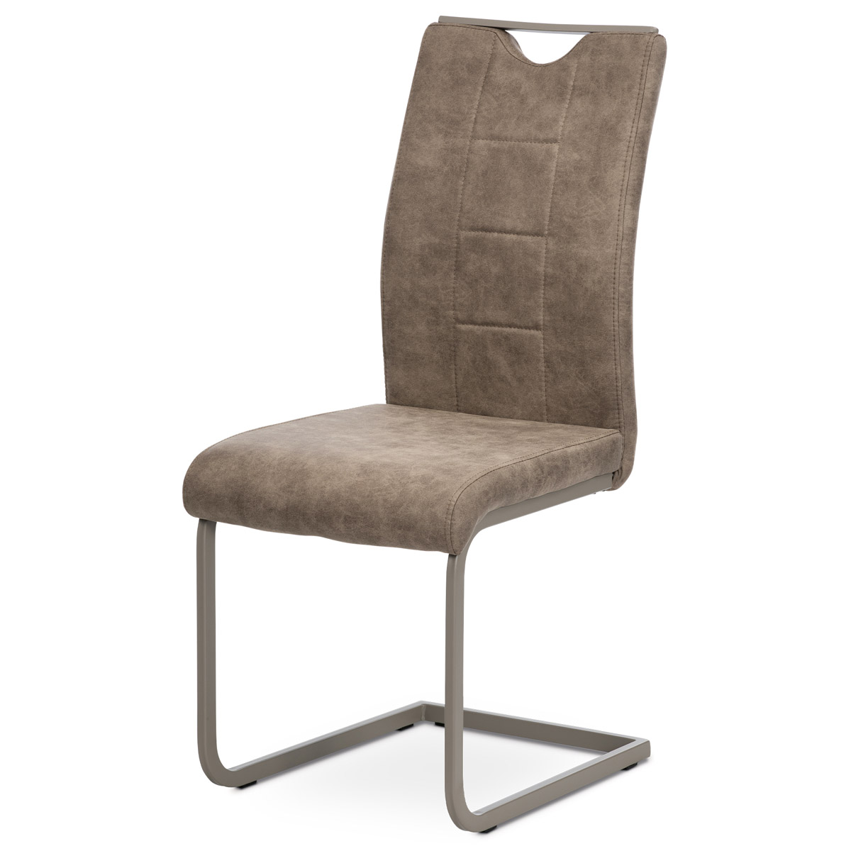 Jídelní židle DCL-412 LAN3 látka lanýžová v dekoru vintage kůže, bílé prošití, kov lanýžový lak