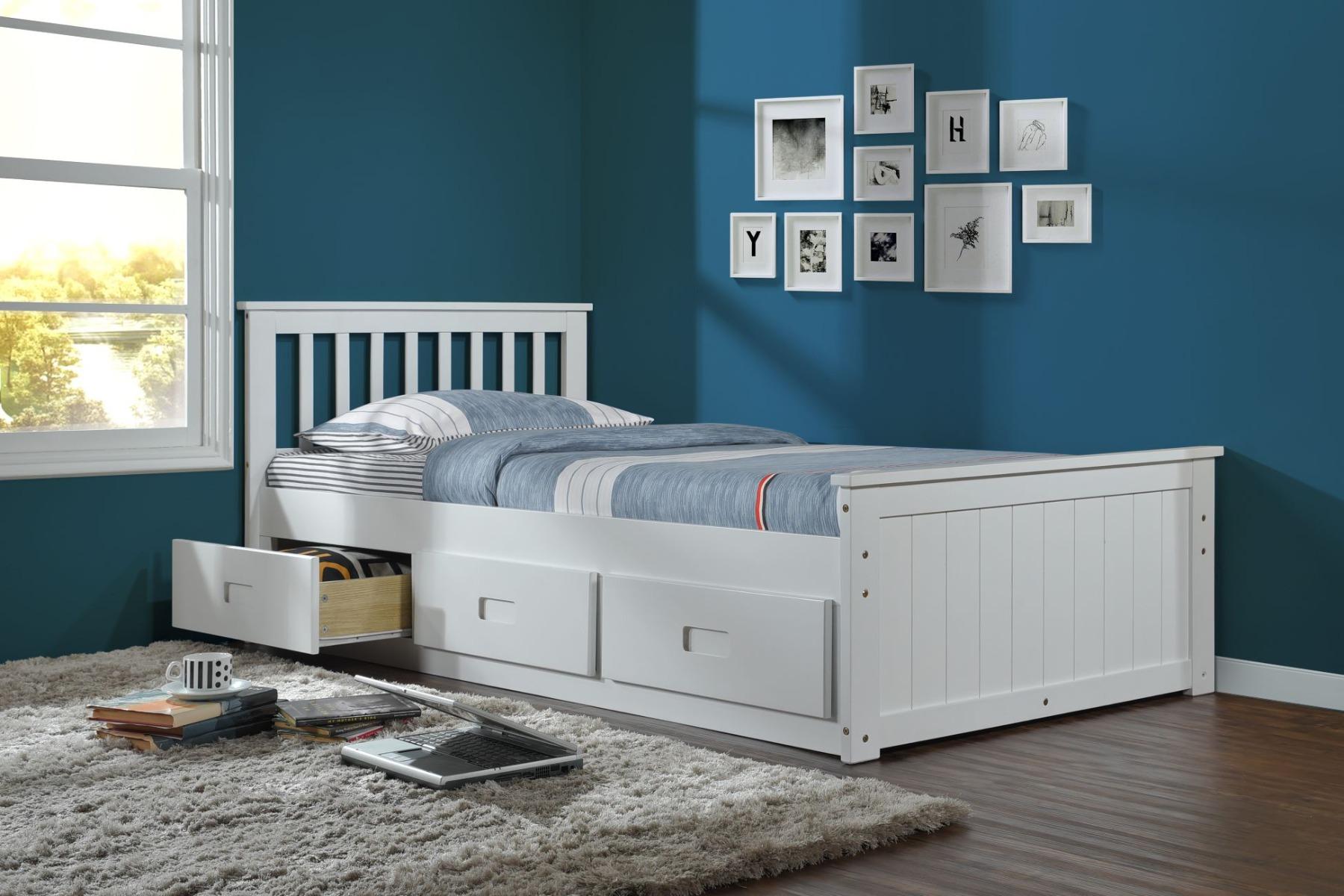 Dřevěná postel se zásuvkami LEMOS 90x200 cm, barva matná bílá