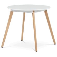 Kulatý jídelní stůl DT-316 WT, průměr 80 cm, MDF matný bílý lak, nohy buk přírodní
