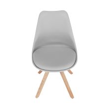 Stylová otočná židle ETOSA plast a ekokůže světle šedá, nohy buk