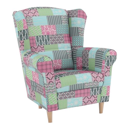 Křeslo ušák CHARLOT látka patchwork M1