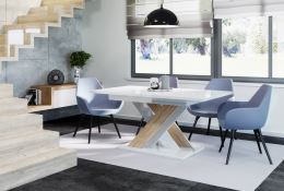 Jídelní stůl BRAGA rozkládací 140-180x80 cm, bílá lesk a černá lesk