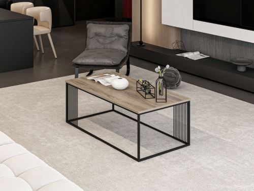 Konferenční stolek DAFNES 120x60 cm, lamino dub, kov černý matný lak