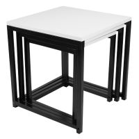Set 3 ks odkládacích stolků KASTLER NEW TYP 3 MDF bílá matná, kov černý lak (3)