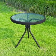 Zahradní příruční stolek HABIR průměr 50 cm, výška 46 cm, ocel černý lak, tvrzené sklo