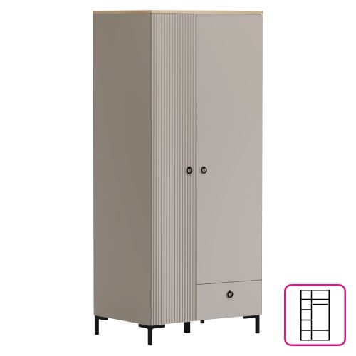Skříň, šedohnědá Taupe/dub silverjack, DOMCA 2D1S