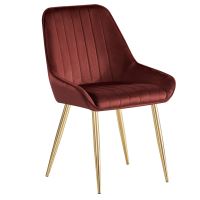 Jídelní židle PERLIA sametová látka Velvet bordó, kov gold chrom zlatý