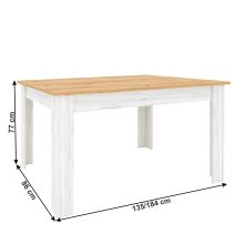 Jídelní stůl, rozkládací 135-184x86 cm, dub craft zlatý/dub craft bílý, SUDBURY