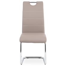 Jídelní židle HC-481 LAN ekokůže lanýžová, bílé prošití, kov chrom